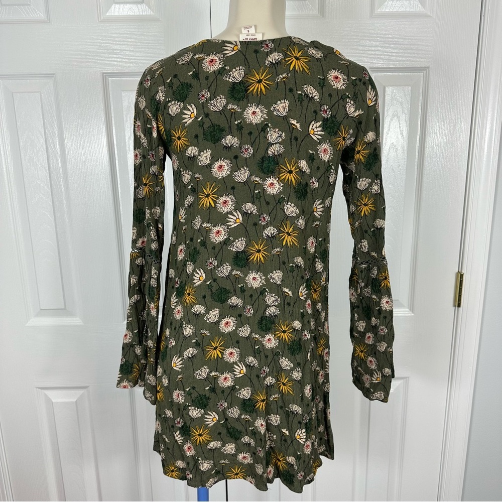 MOSSIMO SUPPLY CO mini dress TUNIC TOP floral boho print olive green gold S - Picture 6 of 6